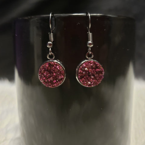 Deep Rose Geode Drop Earrings