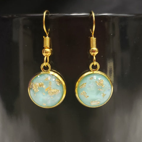 Light Blue with Gold Foil Drop Earrings