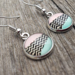 Chevron with Pink and Teal Drop Earrings