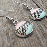 Chevron with Pink and Teal Drop Earrings