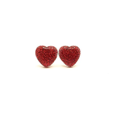 Red Sparkle Heart Studs