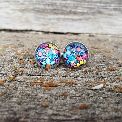 Oil Painting Flower Studs