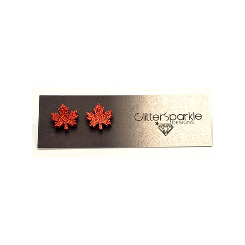 Sparkly Maple Leaf Studs