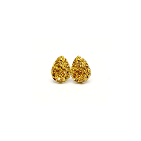 Gold Geode Teardrop Studs