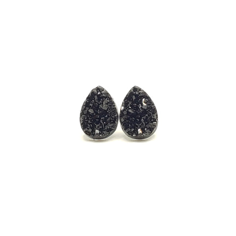 Black GeodeTeardrop Studs