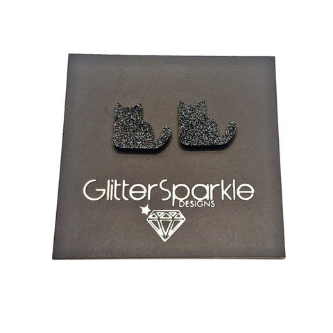 Black Sparkle Cat Studs